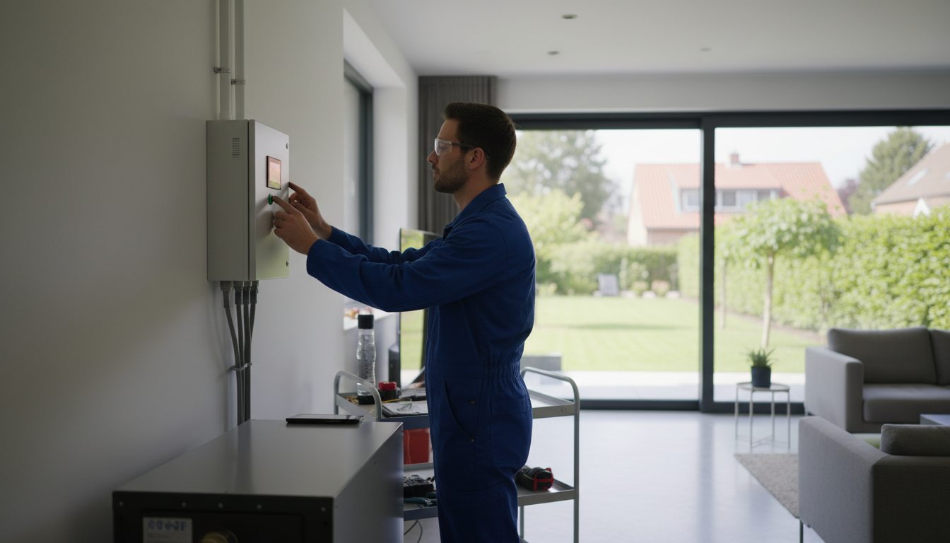 Airconditioning installatie bij bakstenen woning in Vlaanderen