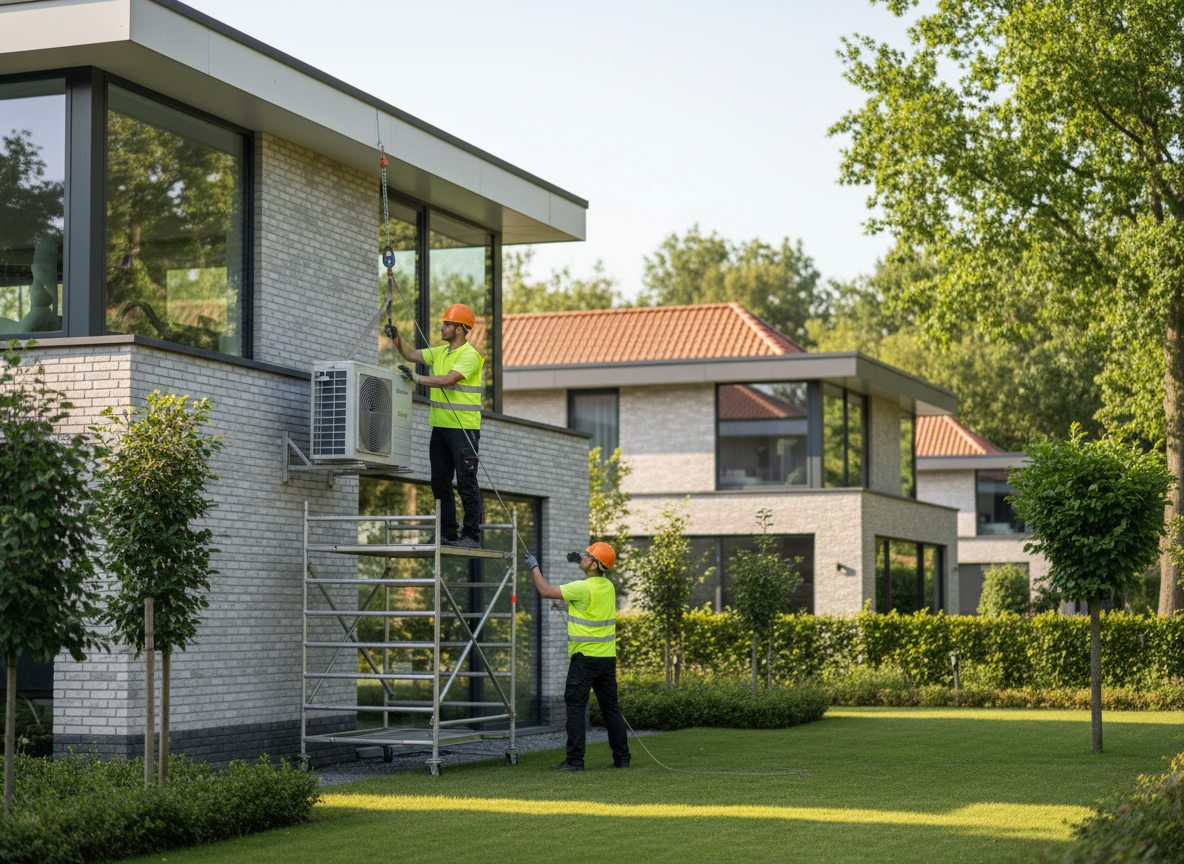 Airconditioning installatie bij bakstenen woning in Vlaanderen