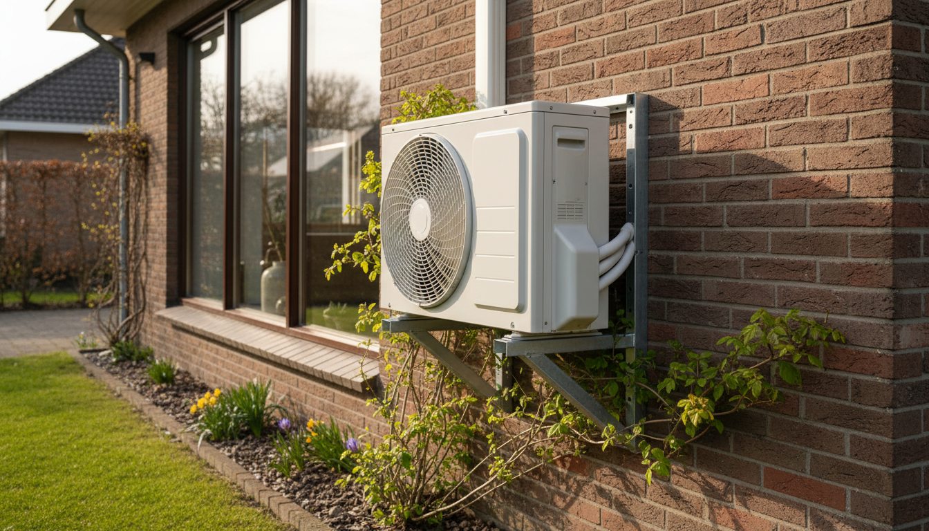 Airconditioning installatie bij bakstenen woning in Vlaanderen