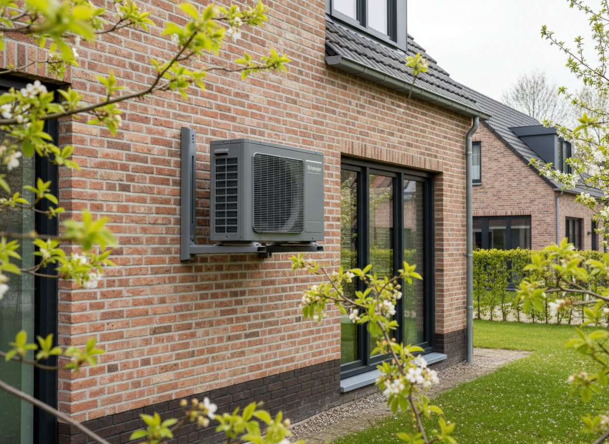 Airconditioning installatie bij bakstenen woning in Vlaanderen