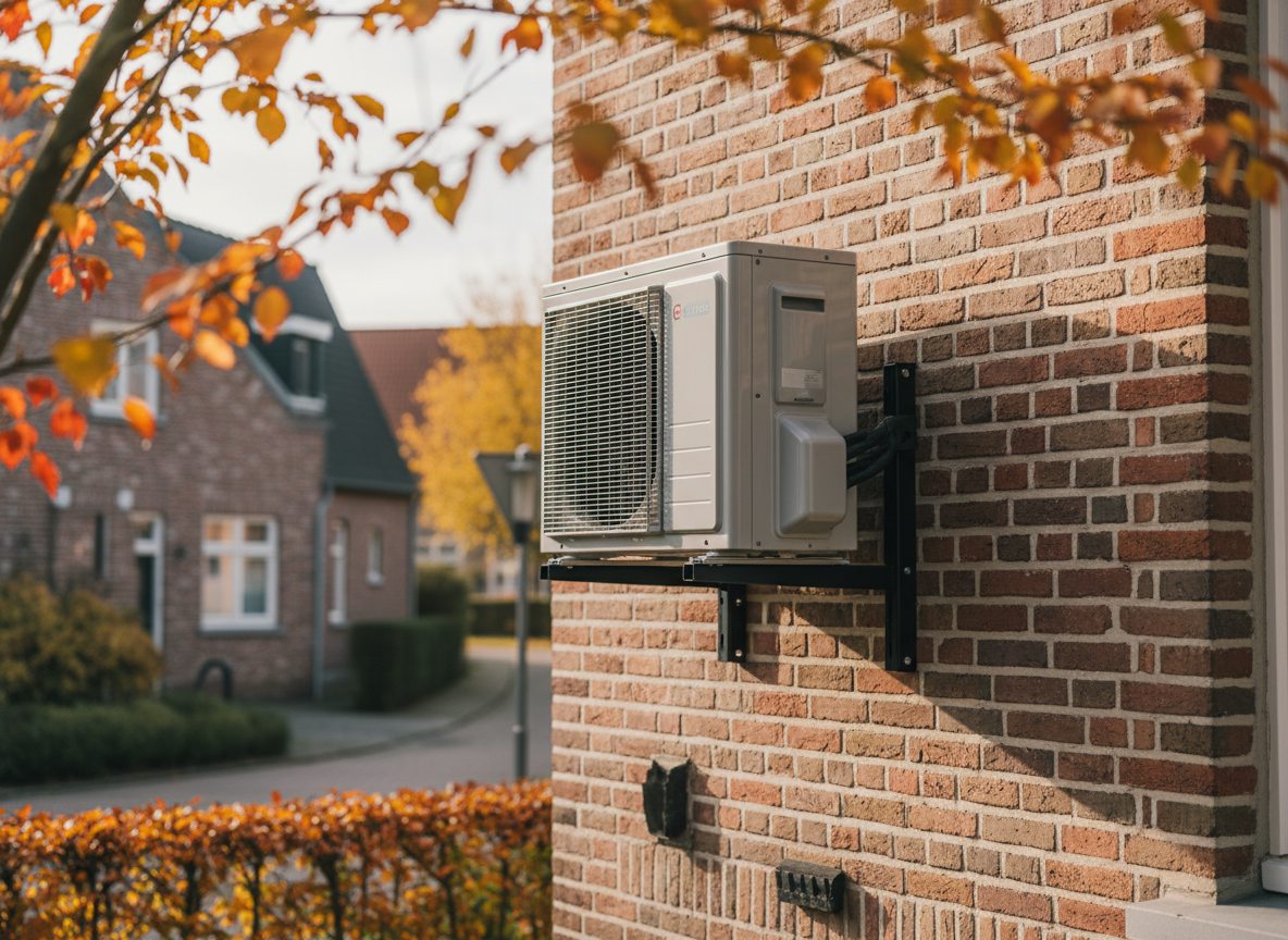 Airconditioning installatie bij bakstenen woning in Vlaanderen