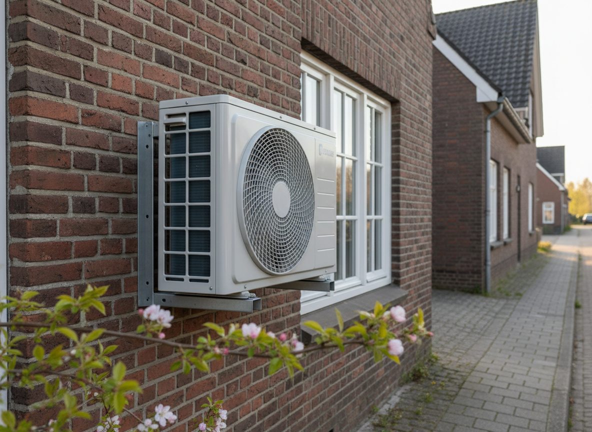 Airconditioning installatie bij bakstenen woning in Vlaanderen