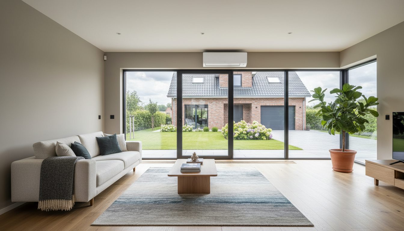 Airconditioning installatie bij bakstenen woning in Vlaanderen